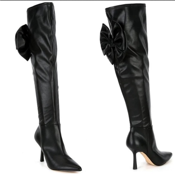 Gianni Bini Shoes - NEW Gianni Bini “Delilah” Bow Back Stretch Over-the-Knee Black Boots NWT